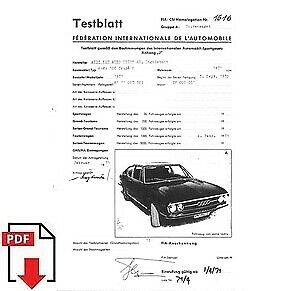 1971 Audi 100 Coupé S FIA homologation form PDF download